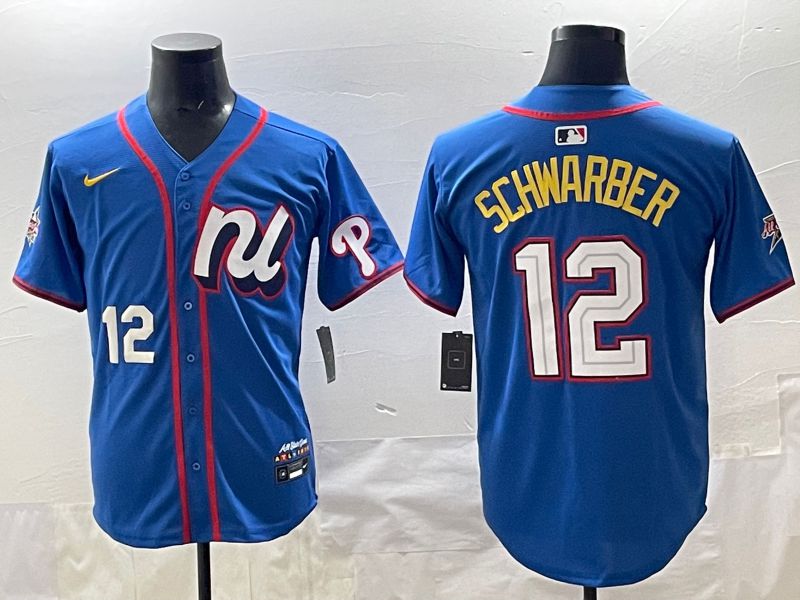 Men 2025 Philadelphia Phillies #12 Schwarber Blue All star Nike MLB Jersey style 03